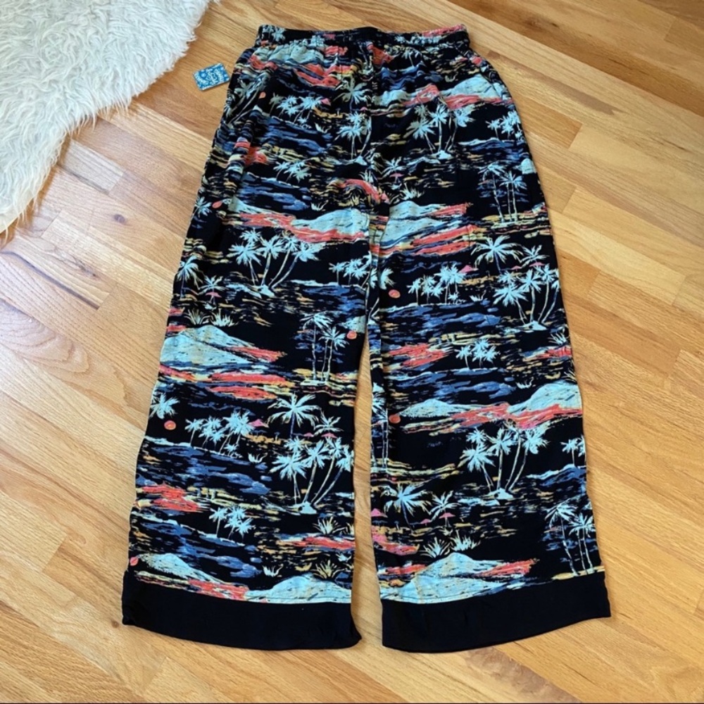 Free People Black Multicolor Wide-Leg Pants Lounge - Picture 5 of 10